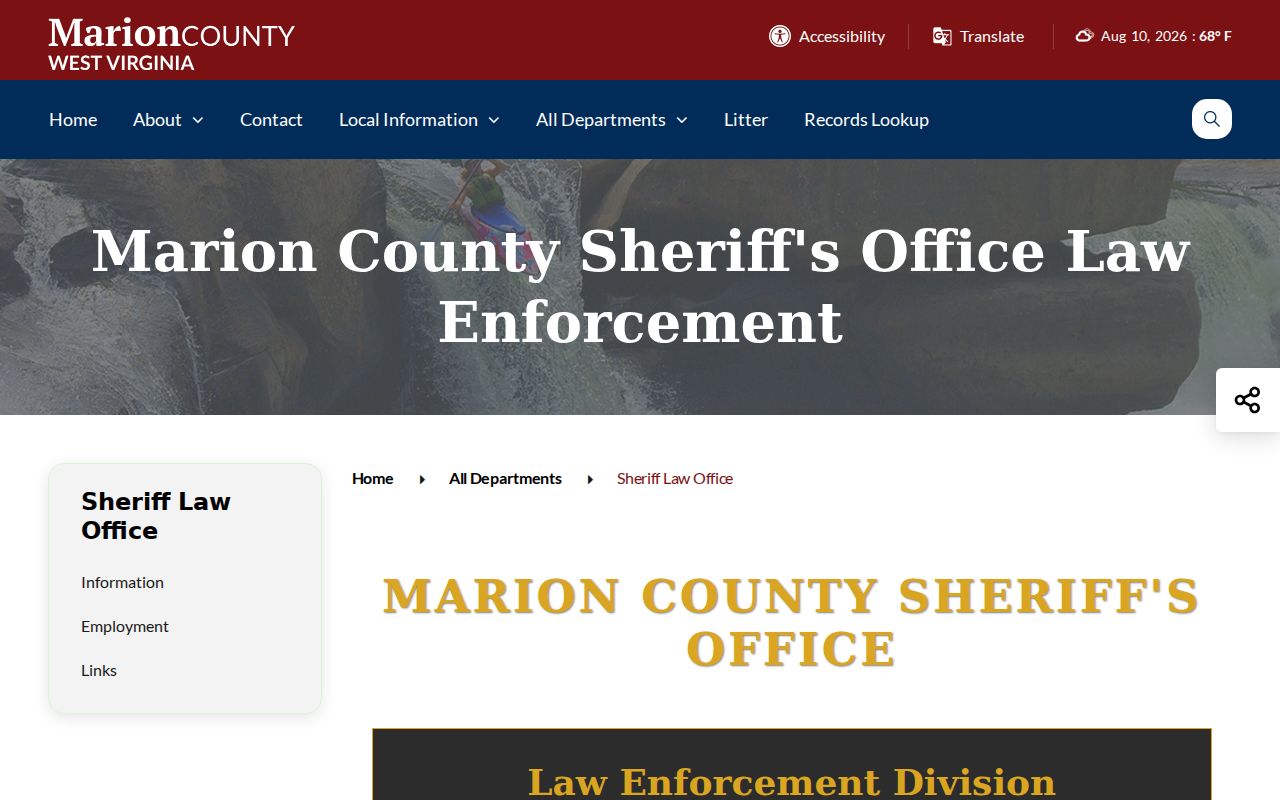 Marion County Sheriff Law Office and Records Clerk contact page