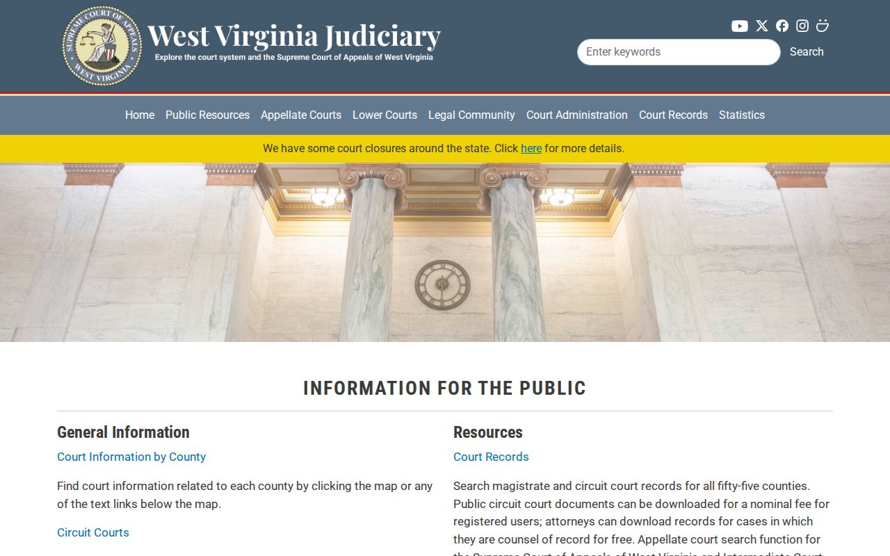 West Virginia Judiciary information about public access to Circuit Court documents