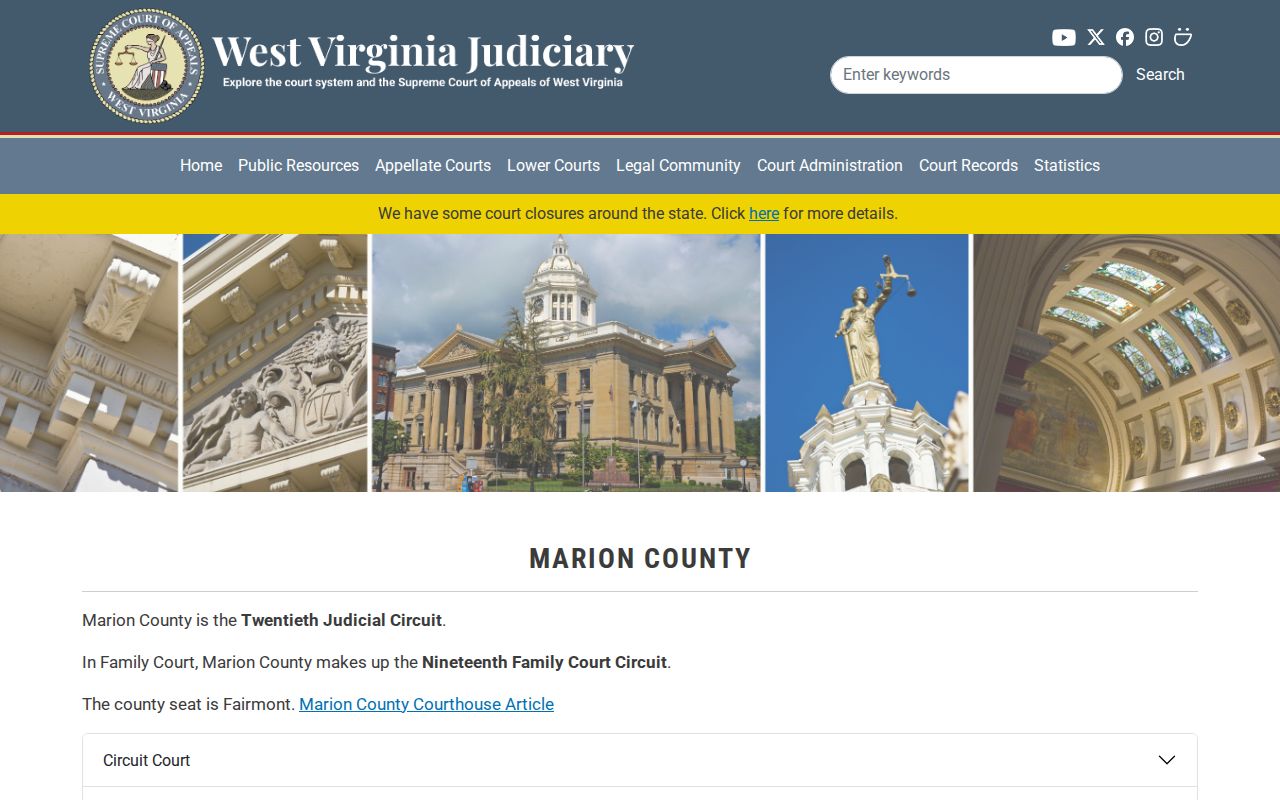 Official West Virginia Judiciary directory for Marion County courts and clerks