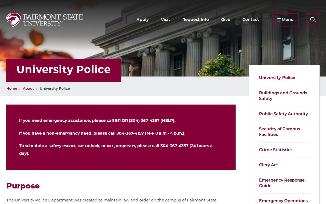 Fairmont State University Police source for Fairmont criminal records