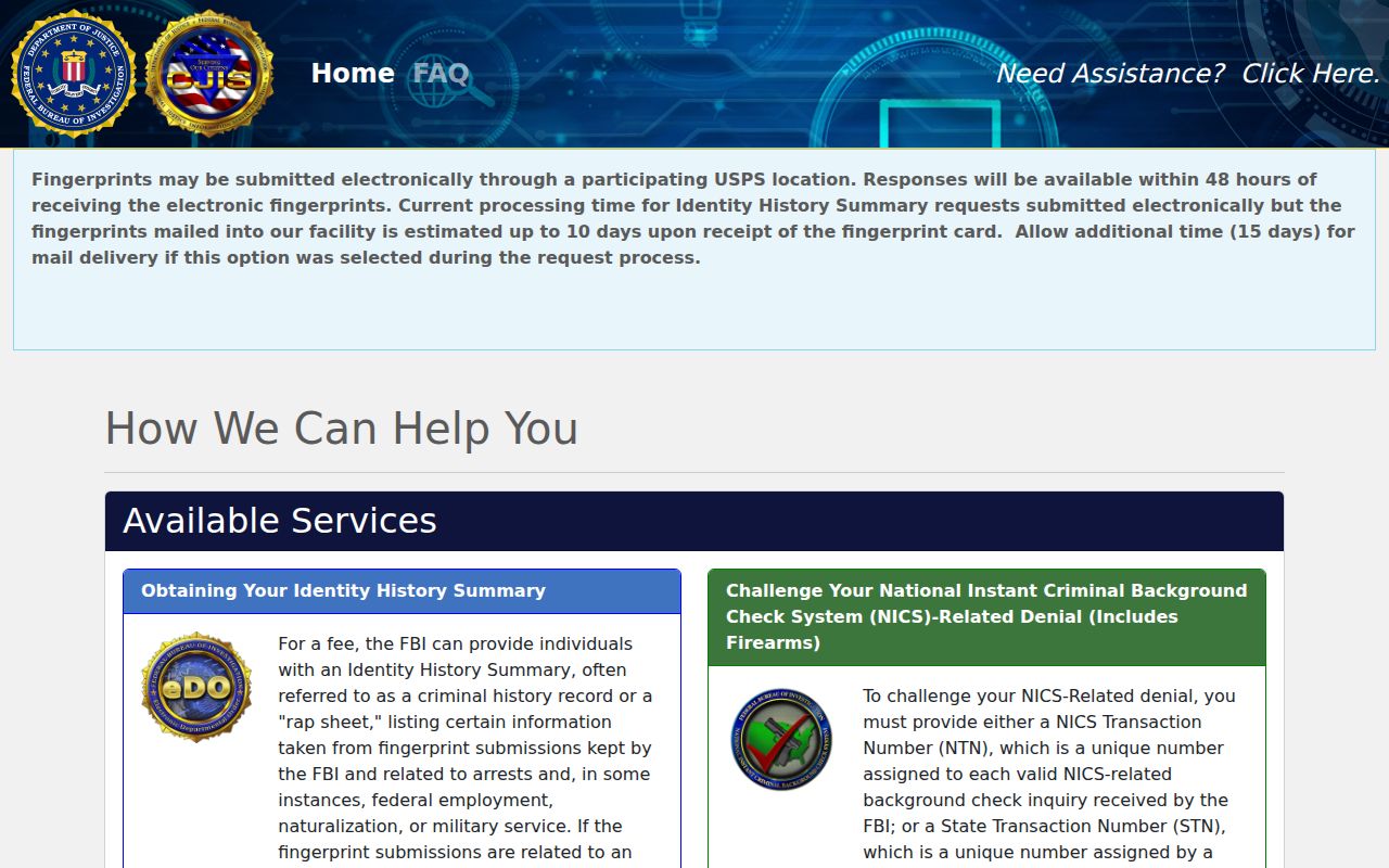 Marion County criminal records FBI self-record request